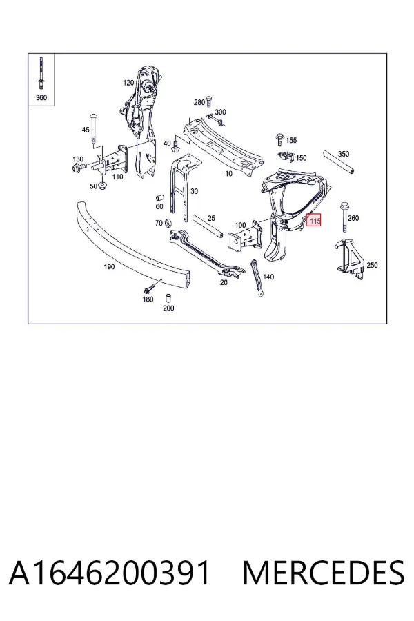 Soporte izquierdo del radiador (panel de montaje de faros) A1646200391 Mercedes
