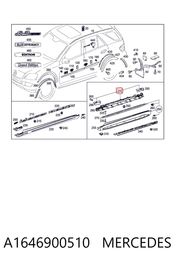 Riel de techo izquierdo A1646900510 Mercedes