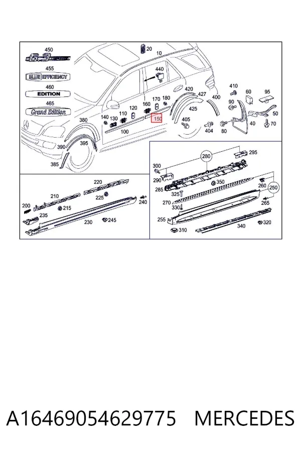 Moldura de puerta trasera derecha A16469054629775 Mercedes