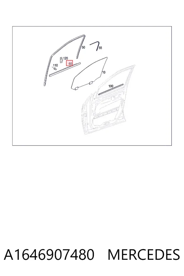 Sellador exterior de vidrio de puerta delantera derecha A1646907480 Mercedes