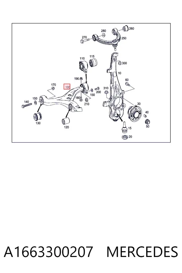 Brazo inferior derecho de la suspensión delantera A1663300207 Mercedes