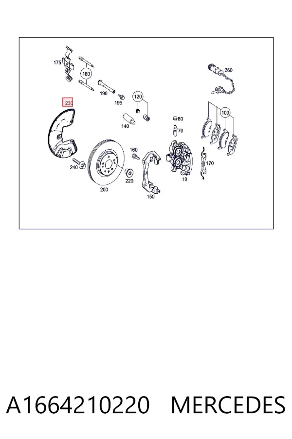Protector de disco de freno delantero derecho A1664210220 Mercedes