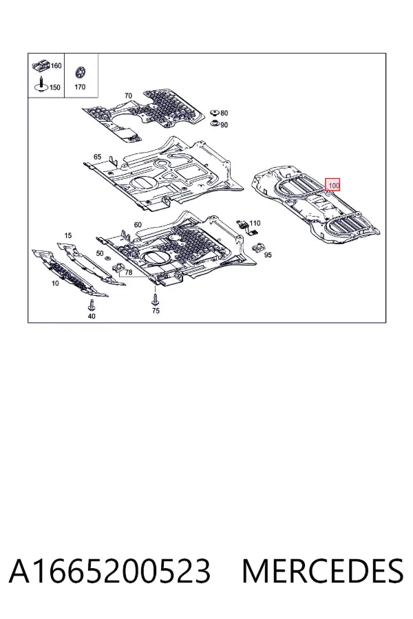 Protección trasera del motor A1665200523 Mercedes