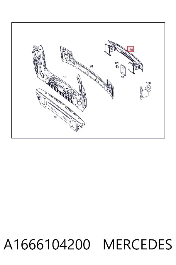 Refuerzo parachoques trasero A1666104200 Mercedes