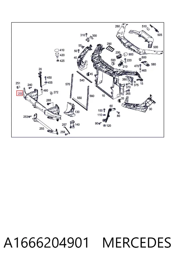 Refuerzo parachoque delantero A1666204901 Mercedes