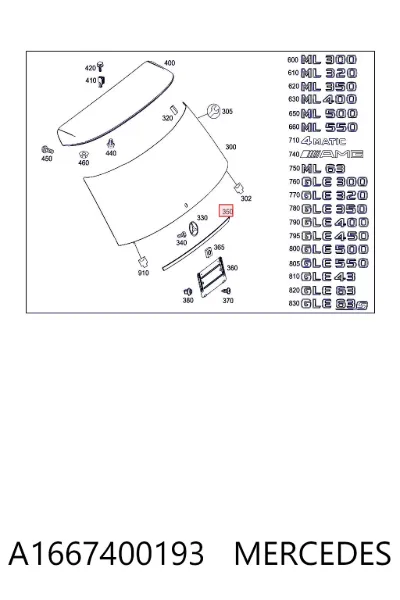 Moldura de la tapa del maletero MERCEDES A1667400193