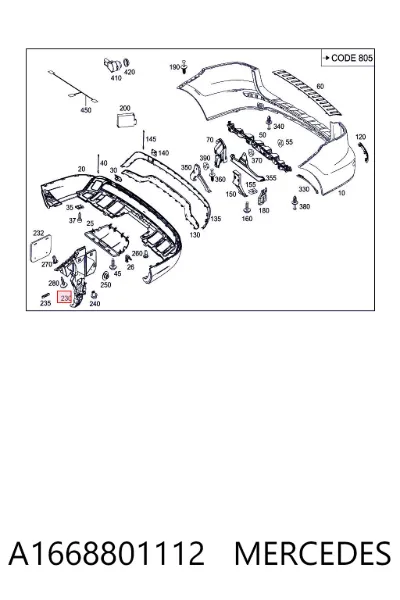 Soporte exterior izquierdo del parachoques trasero MERCEDES A1668801112