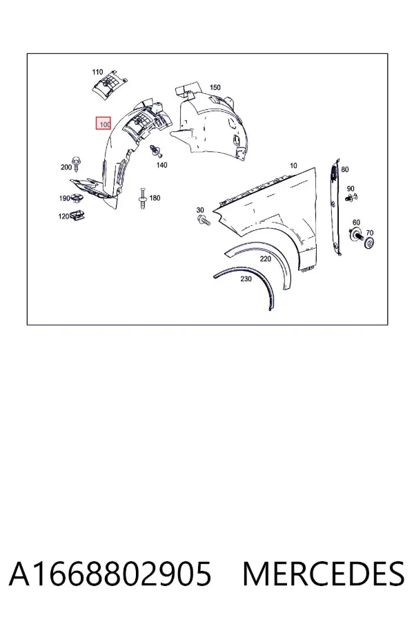 Guardalodos interior delantero derecho A1668802905 Mercedes