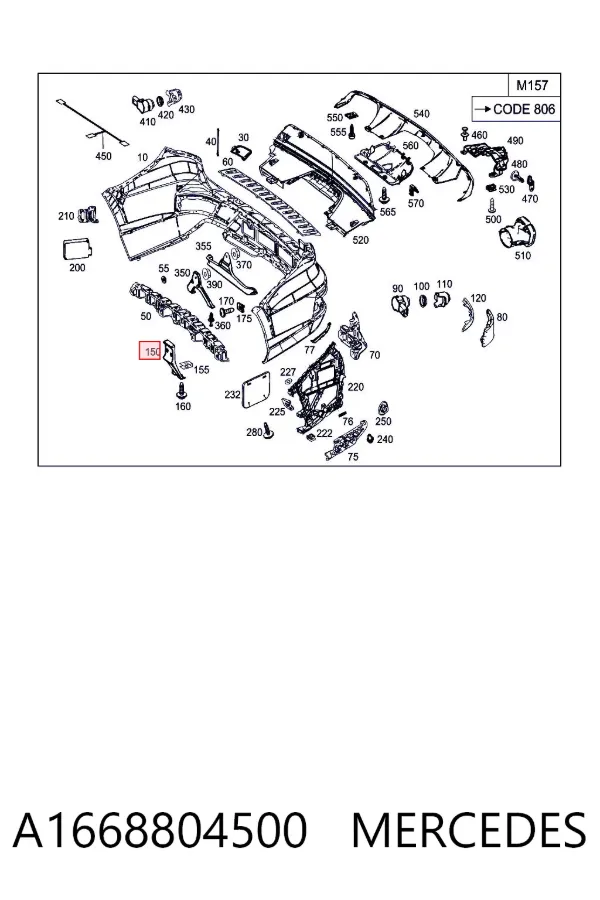 Soporte del parachoques trasero derecho A1668804500 Mercedes