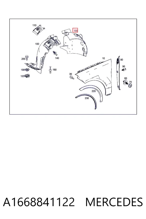 Paso de rueda delantero izquierdo trasero A1668841122 Mercedes
