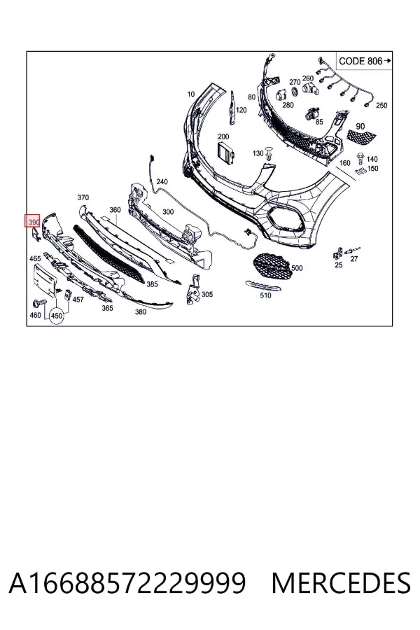 Tapa del enganche de remolcado delantera A16688572229999 Mercedes