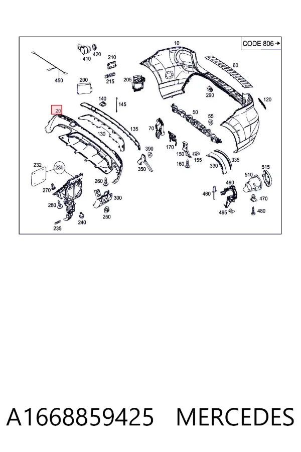 Parachoques trasero A1668859425 Mercedes