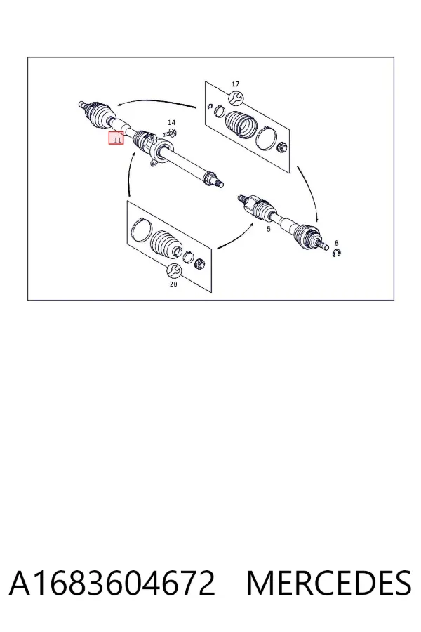 Semieje delantero derecho A1683604672 Mercedes