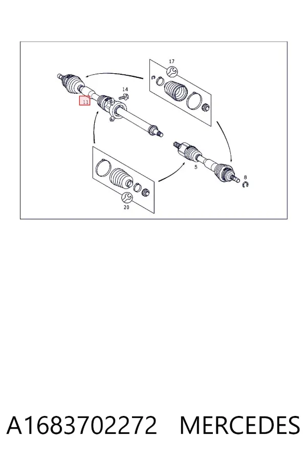 Semieje delantero derecho A1683702272 Mercedes