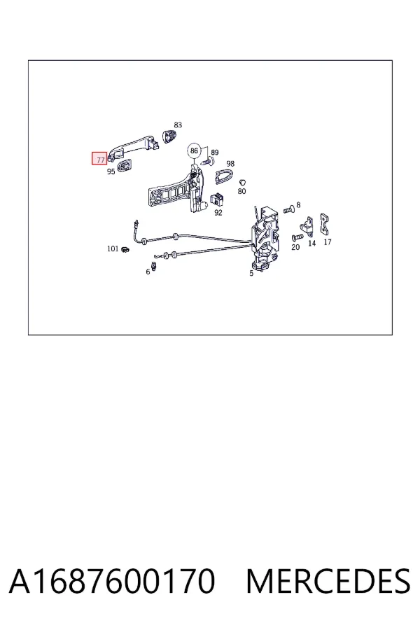 Manija exterior de puerta delantera A1687600170 Mercedes