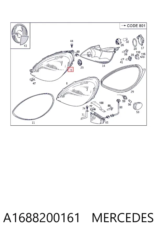Faro izquierdo A1688200161 Mercedes