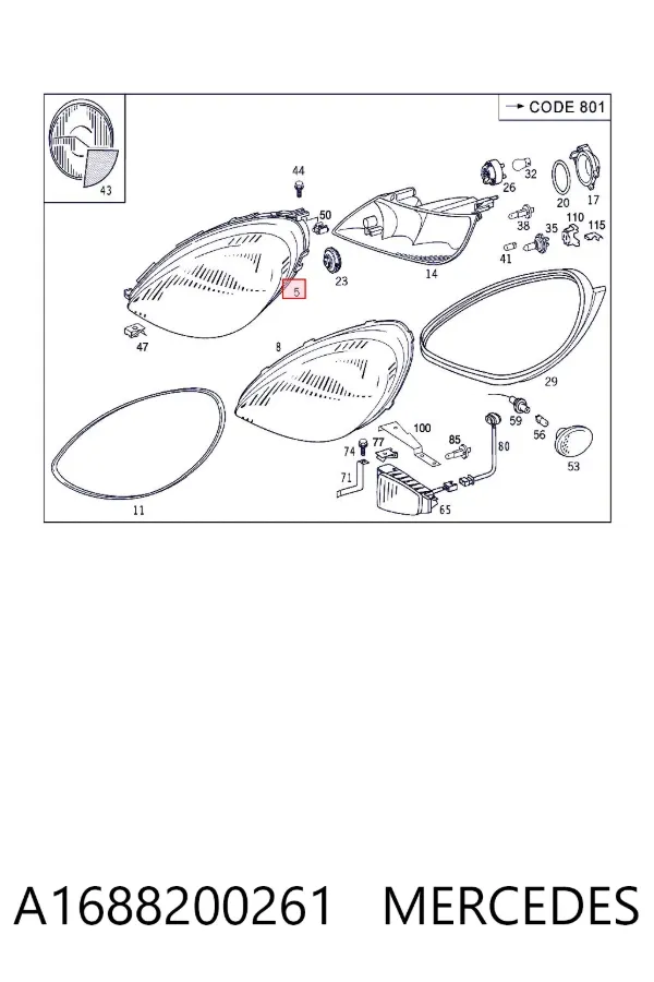Faro derecho A1688200261 Mercedes