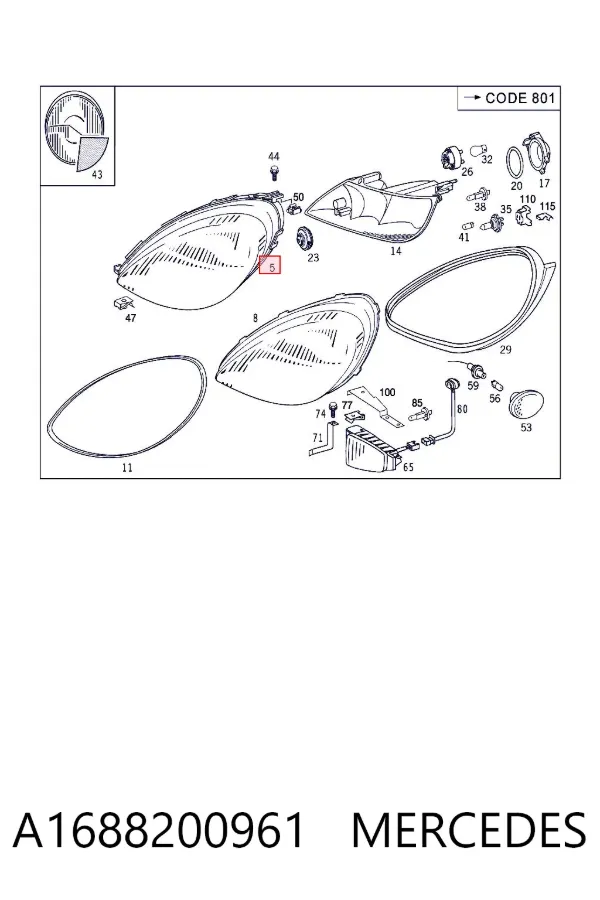 Faro izquierdo A1688200961 Mercedes