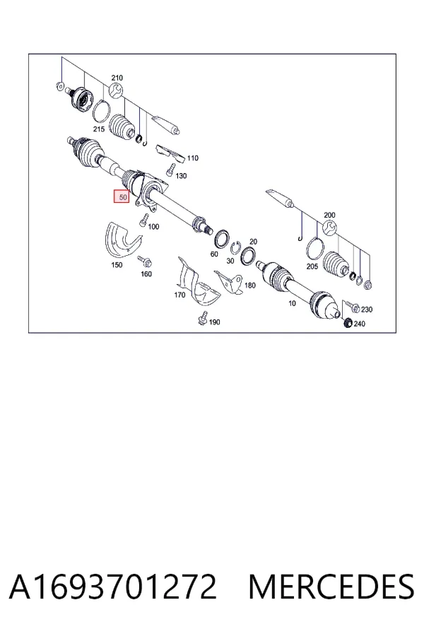 Semieje delantero derecho A1693701272 Mercedes