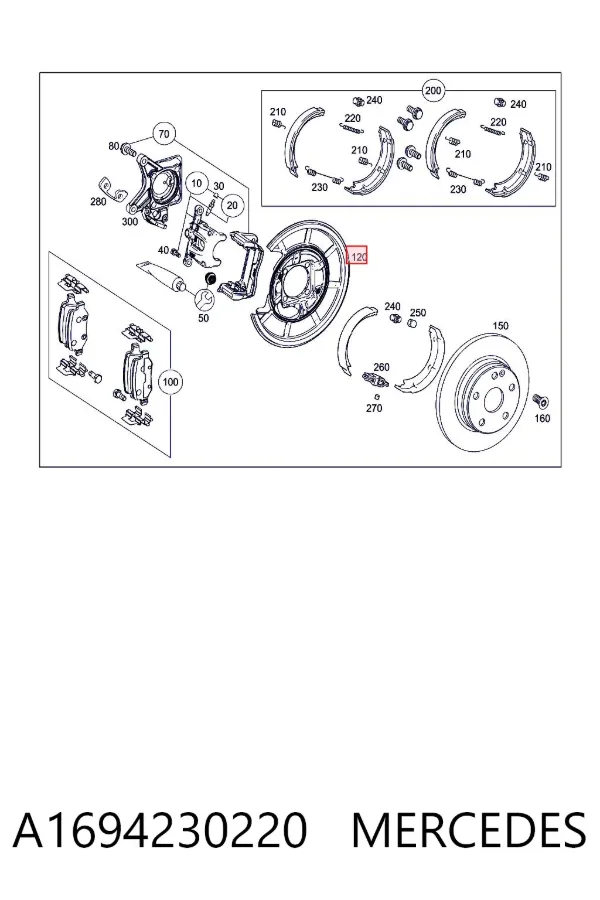 Protector de disco de freno trasero derecho A1694230220 Mercedes