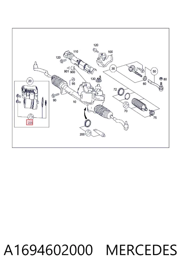 Cremallera de dirección A1694602000 Mercedes
