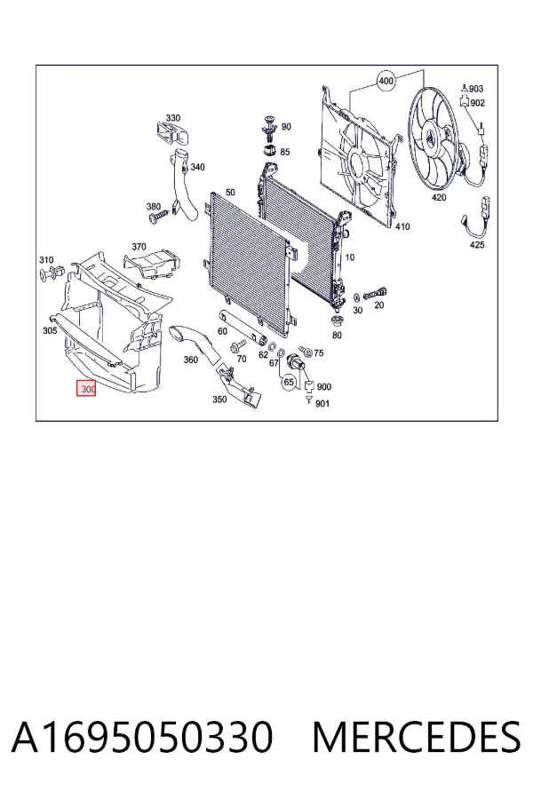 Deflector de aire del radiador A1695050330 Mercedes