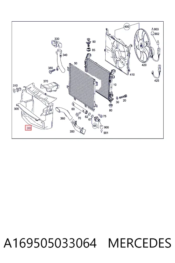 Deflector de aire del radiador A169505033064 Mercedes