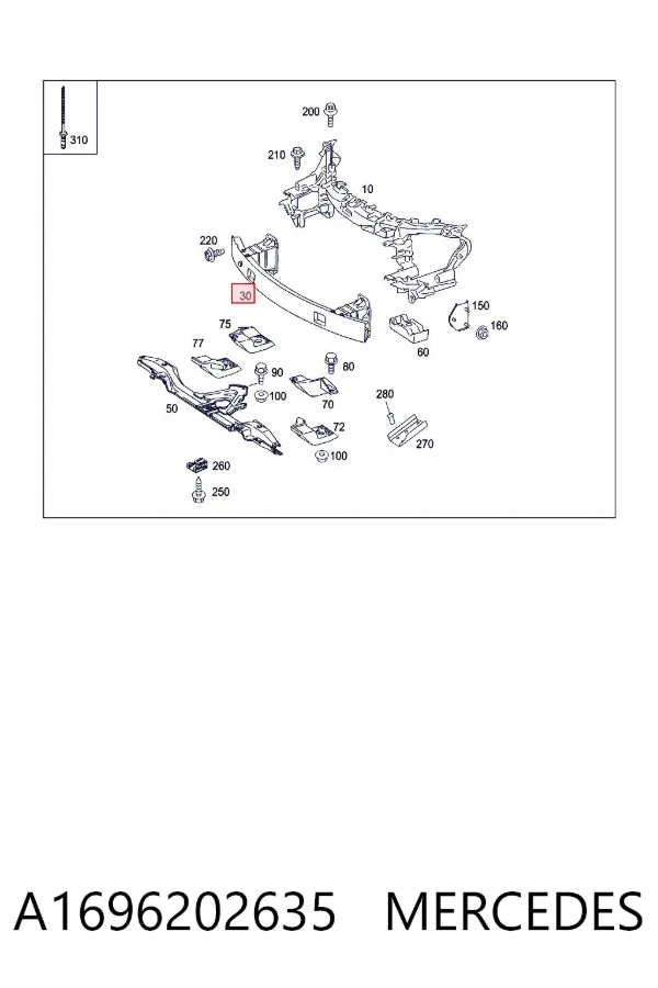 Refuerzo parachoque delantero A1696202635 Mercedes