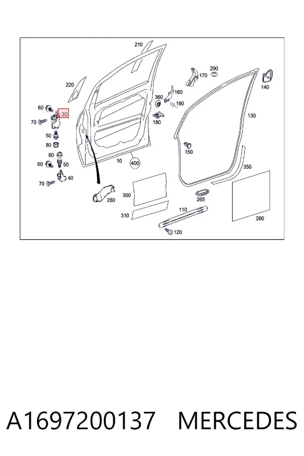 Bisagra de puerta delantera izquierda A1697200137 Mercedes