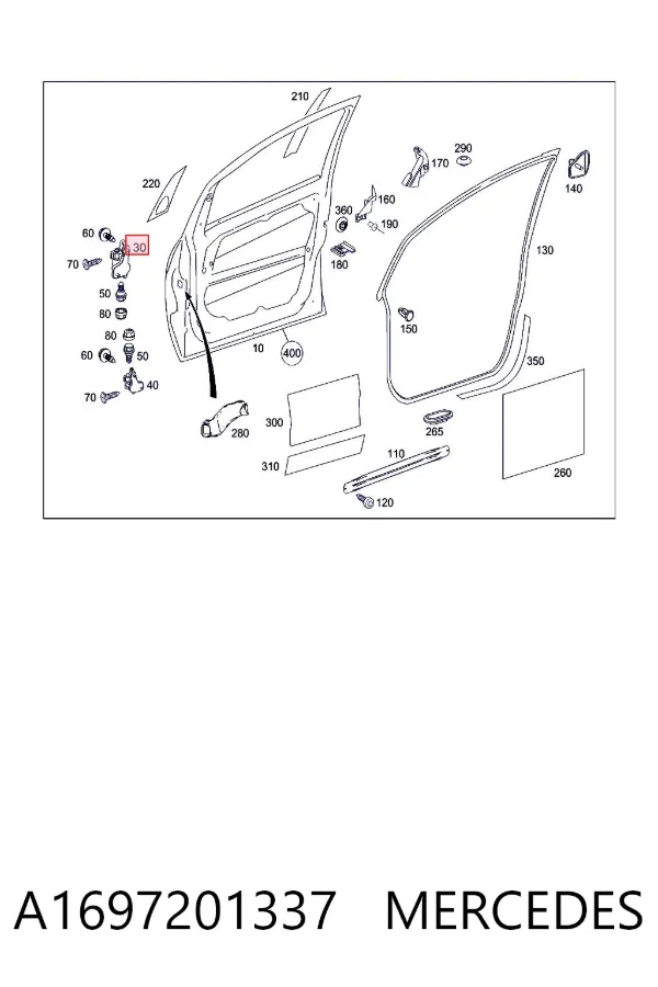 Bisagra de puerta delantera izquierda A1697201337 Mercedes