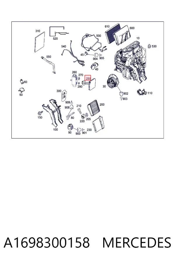 Evaporador de aire acondicionado A1698300158 Mercedes
