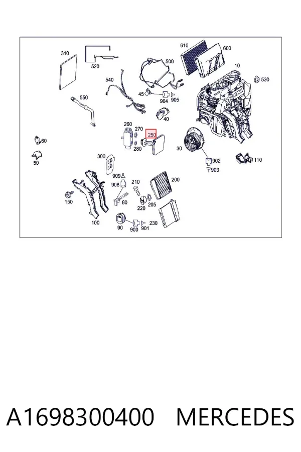 Evaporador de aire acondicionado A1698300400 Mercedes