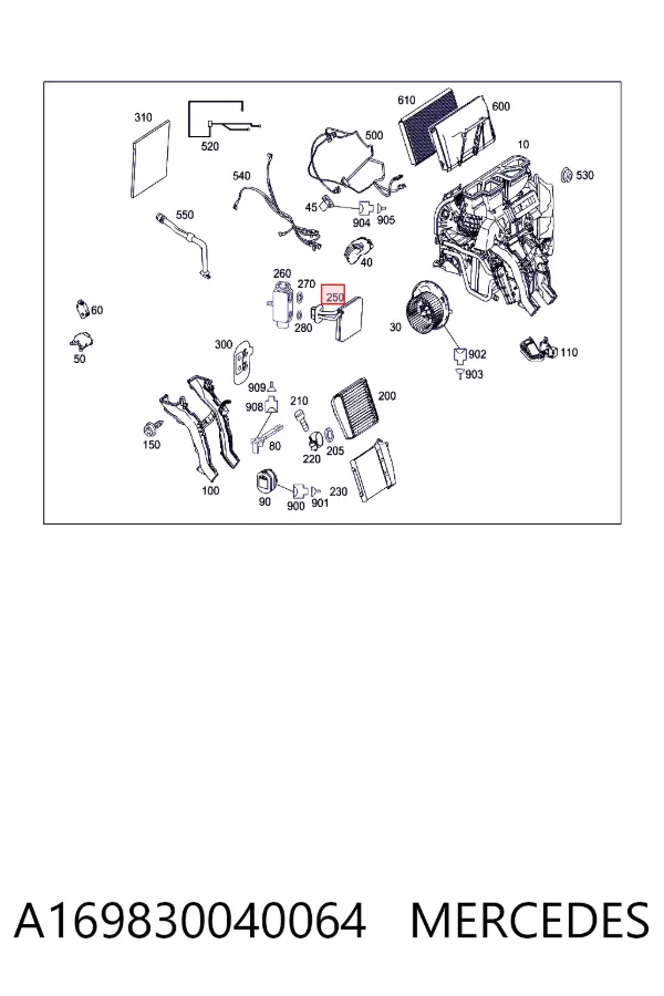 Evaporador de aire acondicionado A169830040064 Mercedes