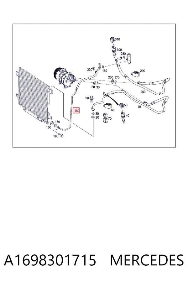Manguera de aire acondicionado de condensador a evaporador A1698301715 Mercedes