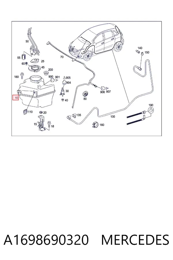 Depósito de limpiaparabrisas A1698690320 Mercedes