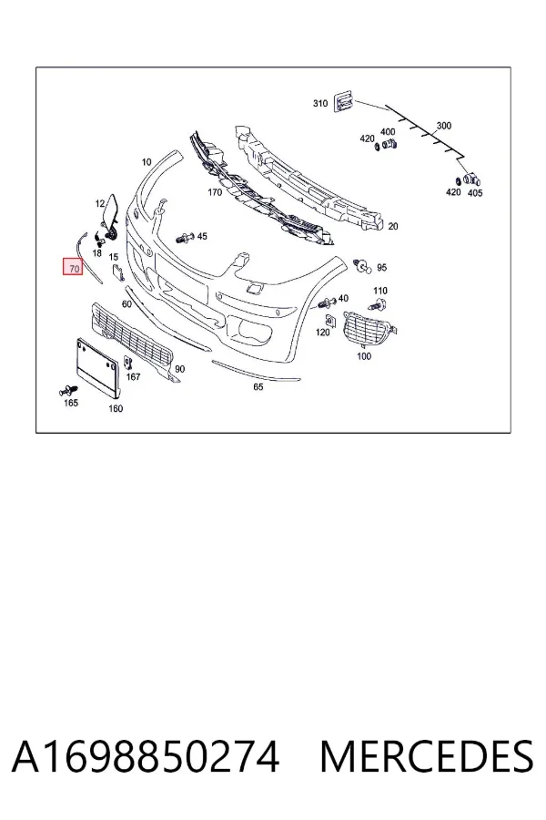Moldura del parachoques delantero derecho A1698850274 Mercedes