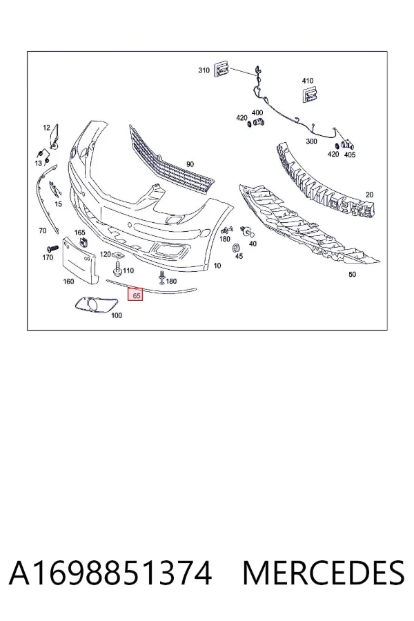 Moldura de parachoques delantera izquierda A1698851374 Mercedes