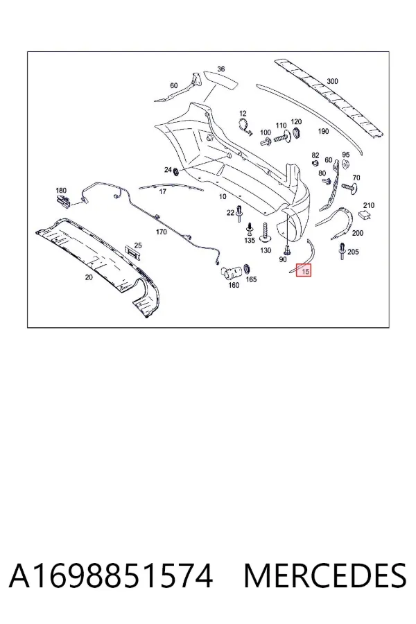 Moldura de parachoques trasero izquierdo A1698851574 Mercedes