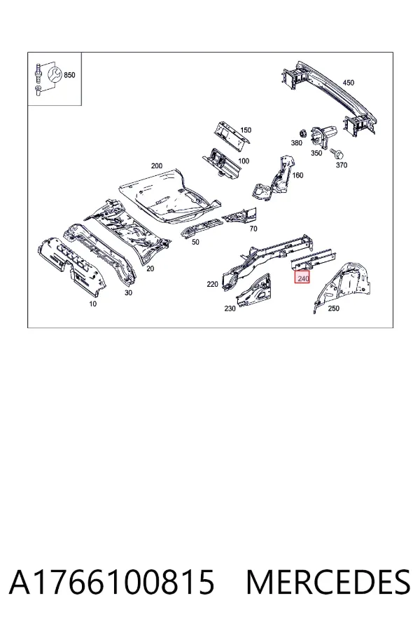 Larguero trasero derecho del bastidor A1766100815 Mercedes