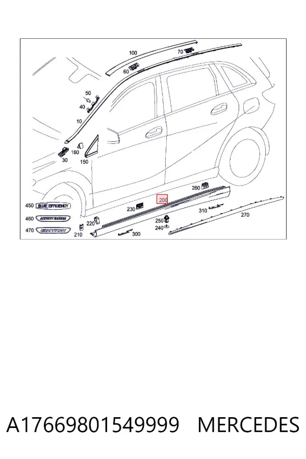 Moldura exterior derecha del umbral A17669801549999 Mercedes