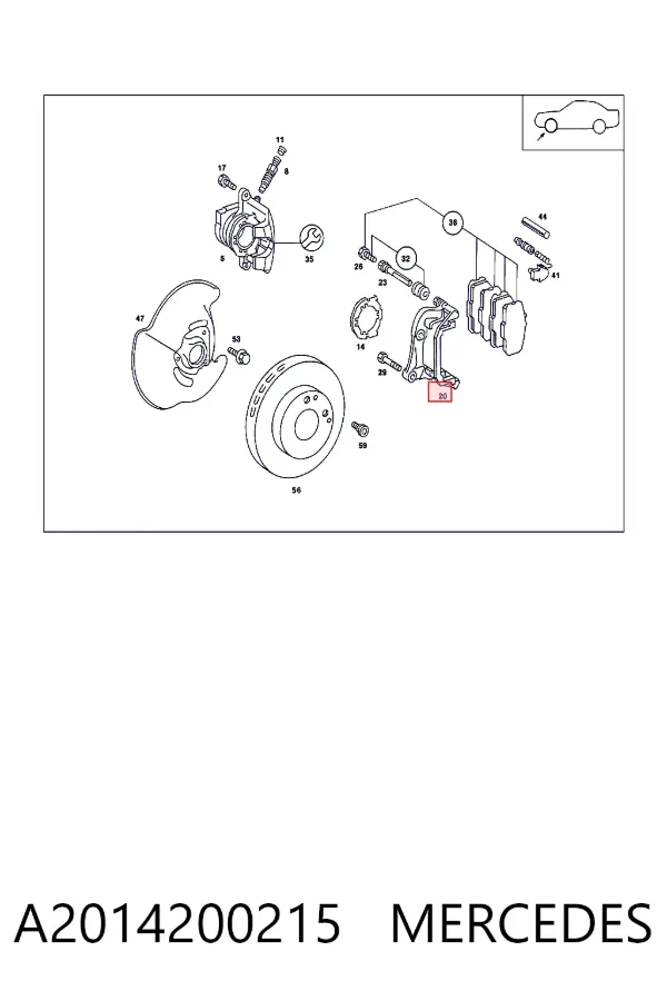 Soporte de la pinza de freno delantera A2014200215 Mercedes