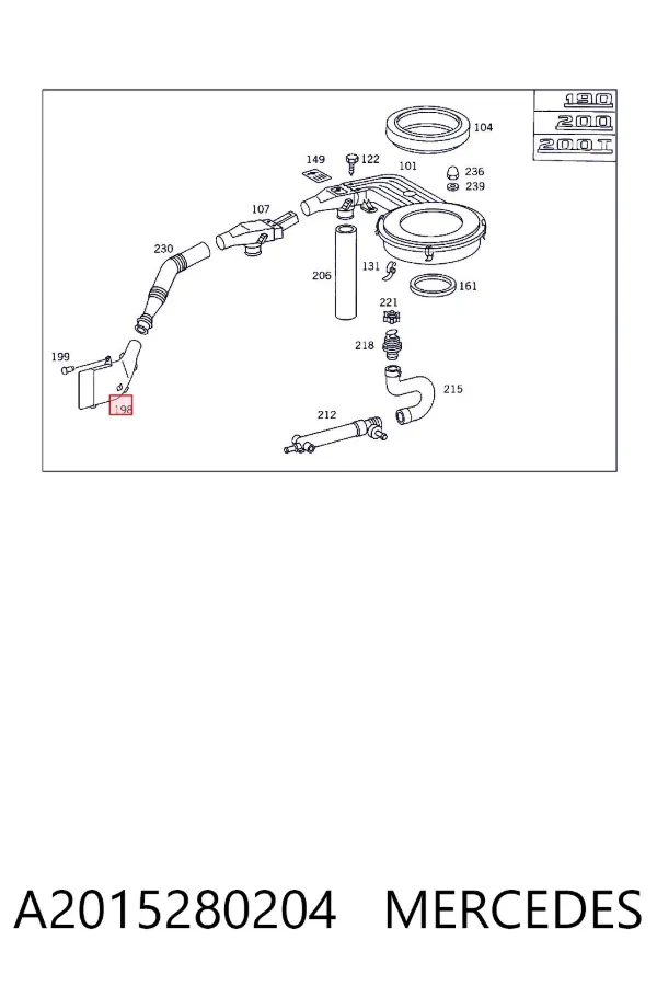 Entrada del filtro de aire A2015280204 Mercedes