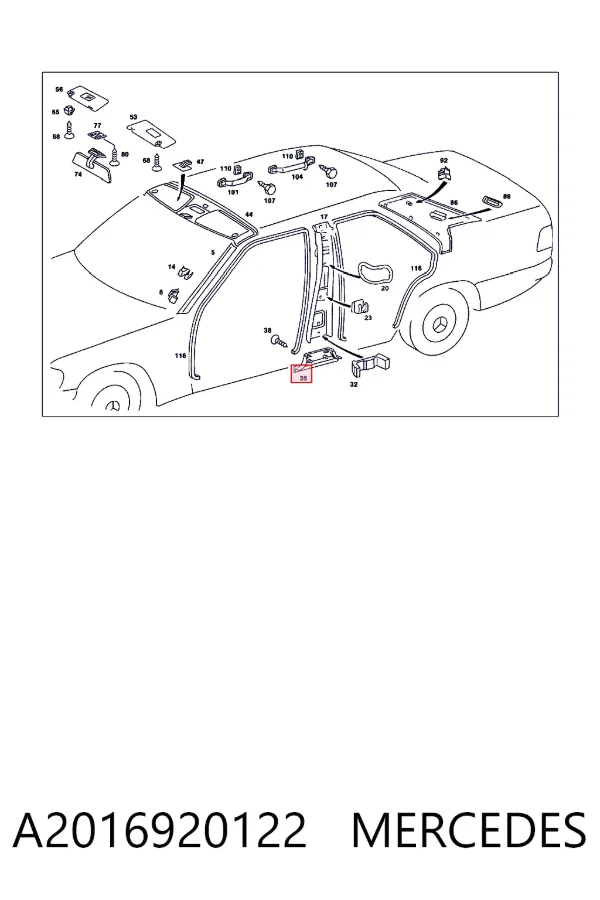 Revestimiento interior inferior izquierdo del pilar central A2016920122 Mercedes