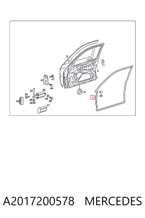 Junta de puerta delantera izquierda A2017200578 Mercedes