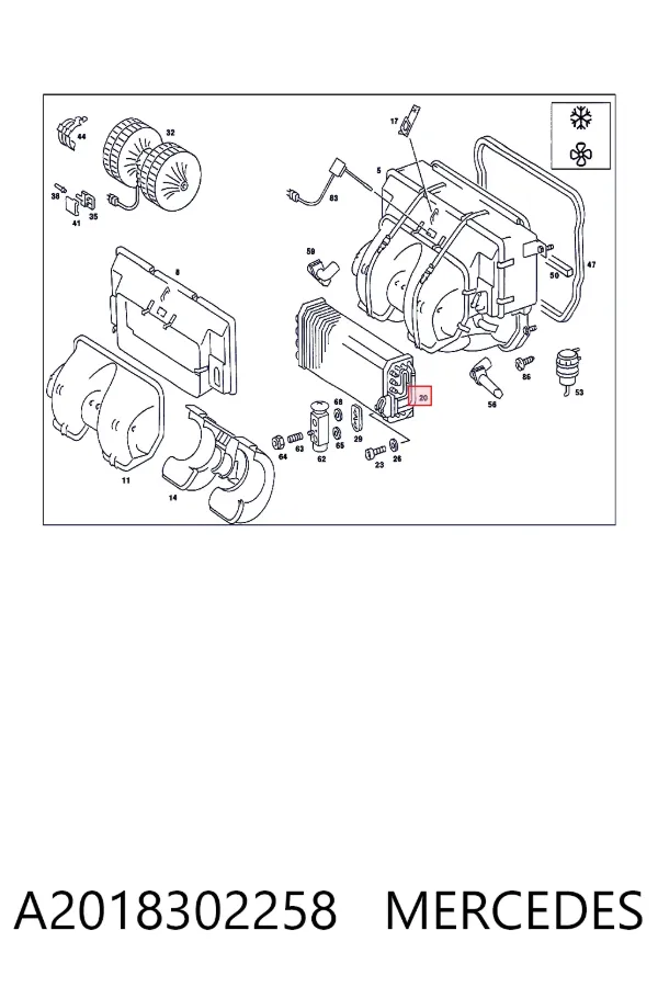 Evaporador de aire acondicionado A2018302258 Mercedes