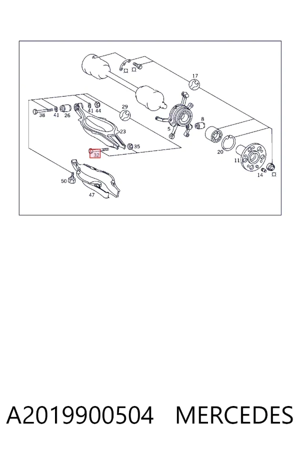 Perno de fijación del brazo inferior trasero exterior A2019900504 Mercedes