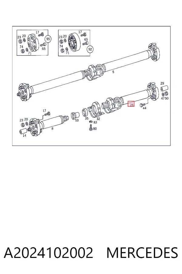 Árbol de transmisión trasero, sección trasera A2024102002 Mercedes