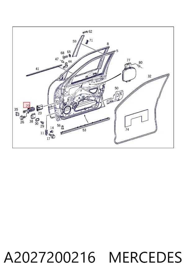 Limitador de apertura de puerta delantera A2027200216 Mercedes