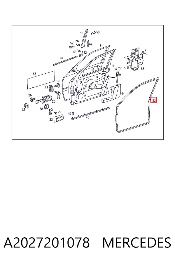 Junta de puerta delantera izquierda A2027201078 Mercedes