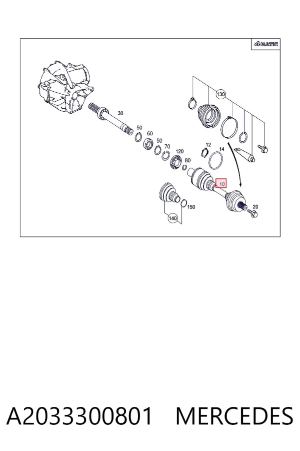 Semieje delantero derecho A2033300801 Mercedes